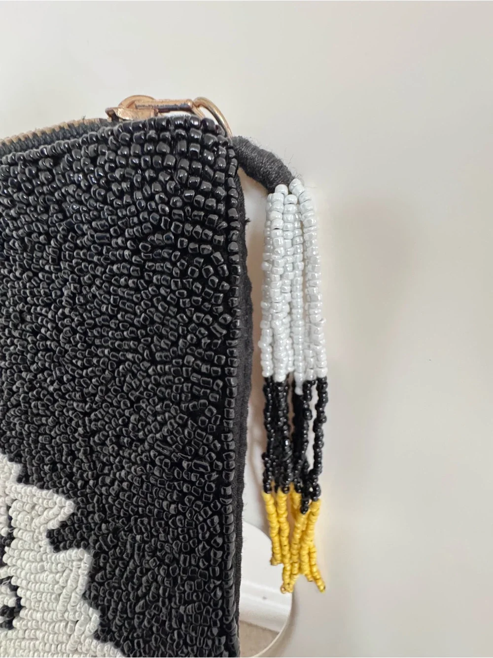 Sincerely Jules Swan Beaded Wristlet Clutch Black White Statement Evening Bag